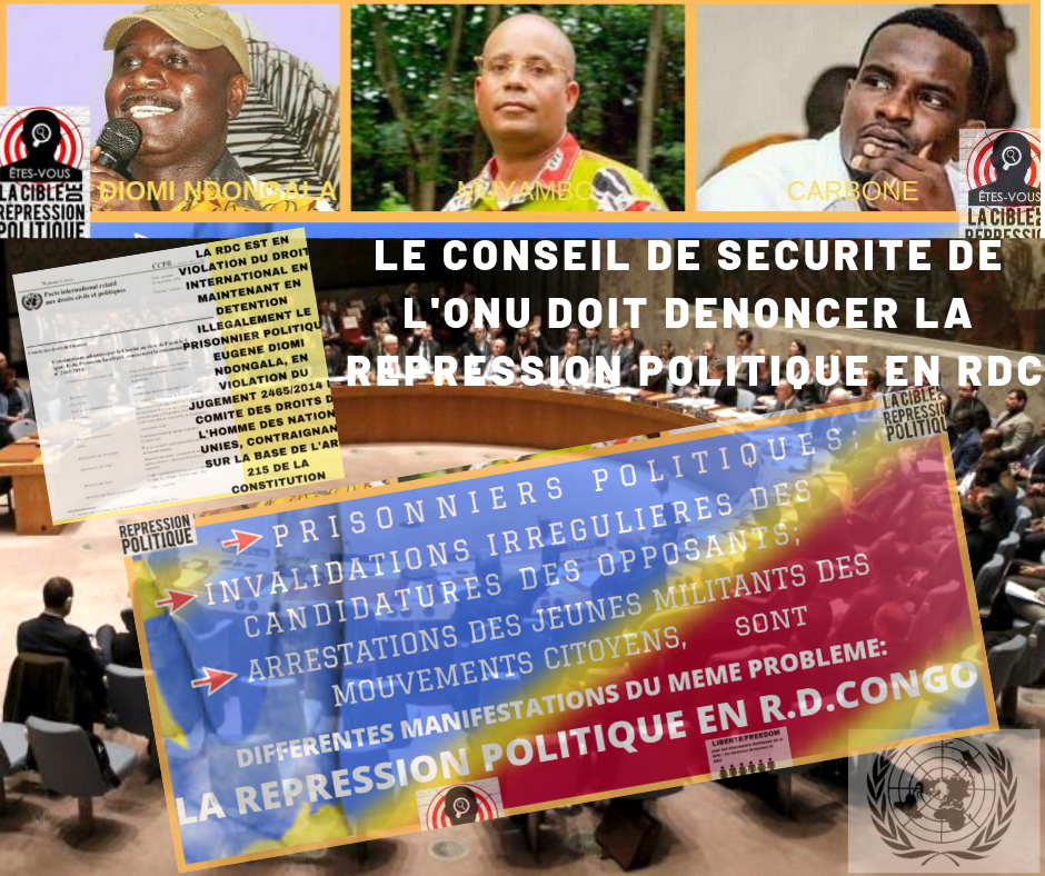 RDC : La visite du Conseil de sécurité de l’Onu offre une occasion d’ouvrir l’espace civique, libérer les prisonniers politiques, en prévision des élections de décembre   Repression-polititique-csnu